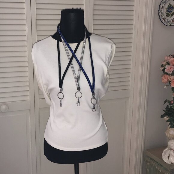 💎 3-Pack Rhinestone Lanyard Bundle — Silver, Blue & Black Sparkle – NWOT - Picture 1 of 9